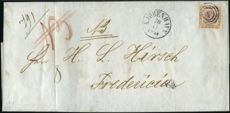 Stamp of Denmark 1854 Cover to Fredericia franked with 16sk gray-li