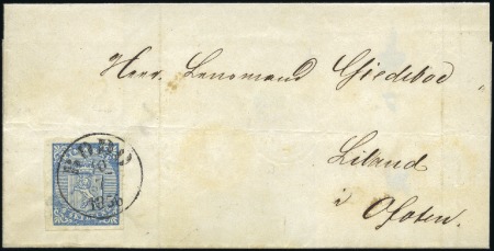 Stamp of Norway 1855 4s blue tied by clear Bodo 10.7.56 cds to cov