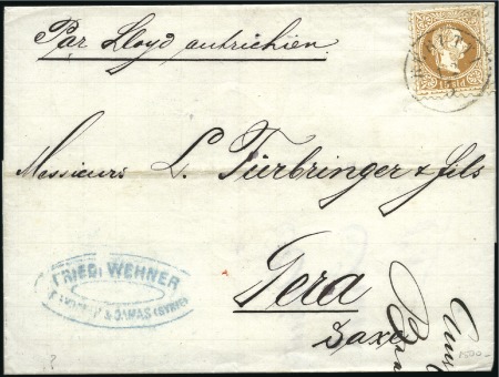 Stamp of Austria » Offices in the Turkish Empire 1867 15s brown tied by BERUTTI ds on cover from Be