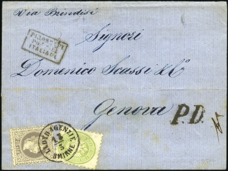 Stamp of Austria » Offices in the Turkish Empire 1869 Cover from Smirna to Italy franked by 1867 25