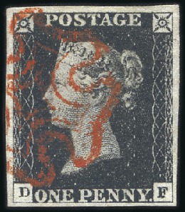 Stamp of Great Britain » 1840 1d Black and 1d Red plates 1a to 11 Plate 1b DF with good to very good margins, neat r