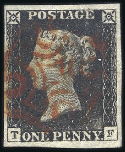 Stamp of Great Britain » 1840 1d Black and 1d Red plates 1a to 11 Plate 1b TF with fine to large margins, neat red M