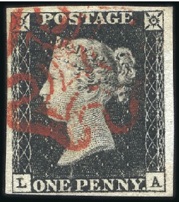 Stamp of Great Britain » 1840 1d Black and 1d Red plates 1a to 11 Plate 1a LA with fine to large margins, red MC, ve