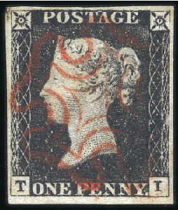 Stamp of Great Britain » 1840 1d Black and 1d Red plates 1a to 11 Plate 3 TI with good to large margins, neat red MC