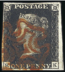 Stamp of Great Britain » 1840 1d Black and 1d Red plates 1a to 11 Plate 6 RK with close to huge margins, neat red MC