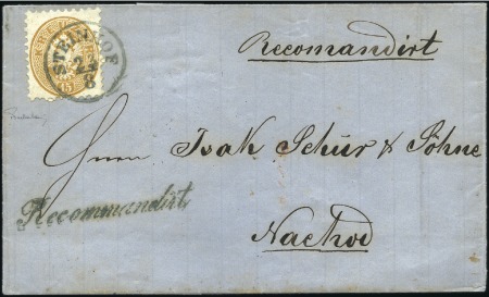 Stamp of Austria 1863 10k blue (on reverse) in combination with 186