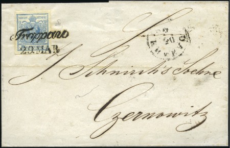Stamp of Austria 1850 9k blue tied by TROPPARO pmk to 1852 cover fr