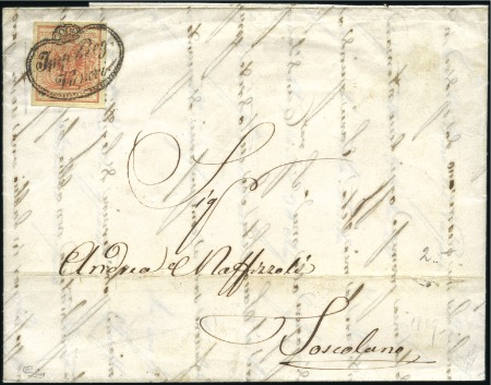 Stamp of Austria 1850 3k red tied by ornamental "IMP REG VAPORI" ca