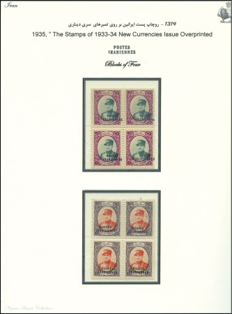 Stamp of Persia 1935 POSTES IRANIENNES overprints on New Currency