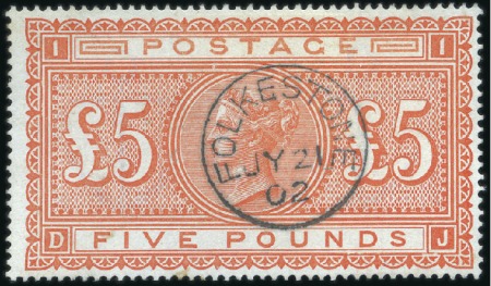 Stamp of Great Britain » 1855-1900 Surface Printed 1867-83 £5 Orange DJ on white paper, neat Folkston