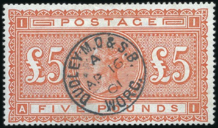 Stamp of Great Britain » 1855-1900 Surface Printed 1867-83 £5 Orange AI on white paper, neat Dudley M