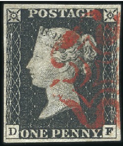 Stamp of Great Britain » 1840 1d Black and 1d Red plates 1a to 11 Plate 2 DF with fine to good margins, neat red MC,