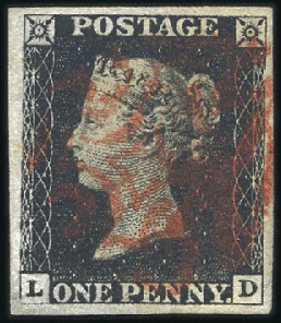 Stamp of Great Britain » 1840 1d Black and 1d Red plates 1a to 11 Plate 1b LD with good to large margins, light red