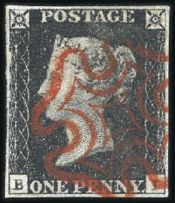 Stamp of Great Britain » 1840 1d Black and 1d Red plates 1a to 11 Plate 4 BI with fine margins, vivid and crisp red