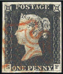 Stamp of Great Britain » 1840 1d Black and 1d Red plates 1a to 11 Plate 3 SF with fine to large margins, neat red MC