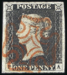 Stamp of Great Britain » 1840 1d Black and 1d Red plates 1a to 11 Plate 3 PA with good to large margins, crisp red M