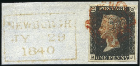 Stamp of Great Britain » 1840 1d Black and 1d Red plates 1a to 11 Plate 1b MJ with good to very good margins tied on