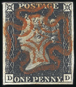Stamp of Great Britain » 1840 1d Black and 1d Red plates 1a to 11 Plate 1b DD with clear to good margins, complete a