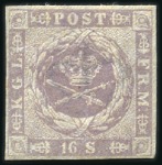 Stamp of Denmark 1854-57 Complete mint set of 4 values plus 16s rep
