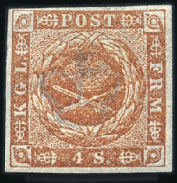 Stamp of Denmark 1854-57 Complete mint set of 4 values plus 16s rep