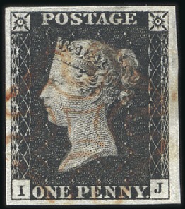 Stamp of Great Britain » 1840 1d Black and 1d Red plates 1a to 11 Plate 1b IJ with very good to large margins, light