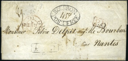 Stamp of Colonies françaises » Réunion 1844 Pli de Paris pour St Denis par Nantes avec me