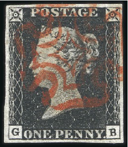 Stamp of Great Britain » 1840 1d Black and 1d Red plates 1a to 11 Plate 4 GB with good margins, neat red MC, very fi