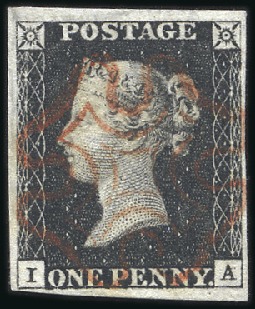 Stamp of Great Britain » 1840 1d Black and 1d Red plates 1a to 11 Plate 4 IA with fine to large margins, light red M