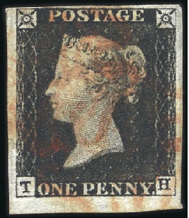 Stamp of Great Britain » 1840 1d Black and 1d Red plates 1a to 11 Plate 4 TH with close to huge margins, red MC, ver