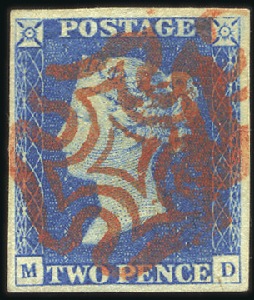 Stamp of Great Britain » 1840 2d Blue (ordered by plate number) Plate 1 MD with good to very good margins, neat re