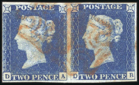 Stamp of Great Britain » 1840 2d Blue (ordered by plate number) Plate 1 DA-BD pair with close to good margins, lig