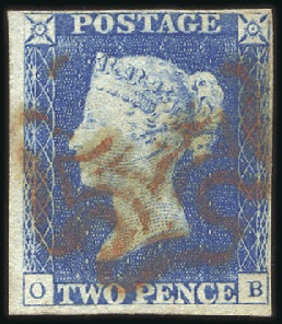 Stamp of Great Britain » 1840 2d Blue (ordered by plate number) Plate 1 OB with close to very good margins, red MC