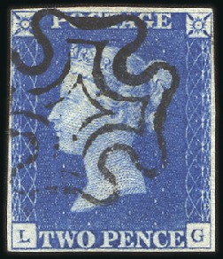 Stamp of Great Britain » 1840 2d Blue (ordered by plate number) Plate 1 LG with close to fine margins, crisp black