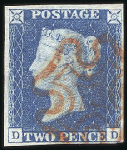Stamp of Great Britain » 1840 2d Blue (ordered by plate number) Plate 1 DD with fine to very good margins, neat re