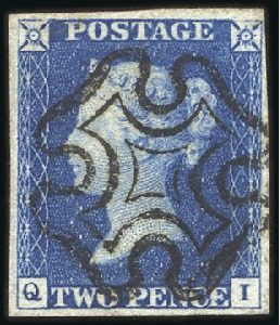 Stamp of Great Britain » 1840 2d Blue (ordered by plate number) Plate 1 SD with fine to very good margins, crisp b