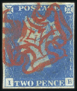Stamp of Great Britain » 1840 2d Blue (ordered by plate number) Plate 1 IB in milky blue shade with clear to good