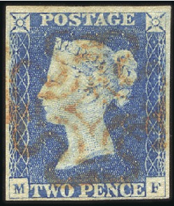 Stamp of Great Britain » 1840 2d Blue (ordered by plate number) Plate 1 MF with fine to very good margins, light a
