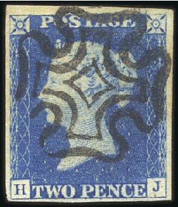 Stamp of Great Britain » 1840 2d Blue (ordered by plate number) Plate 1 HJ with fine to large margins, crisp black
