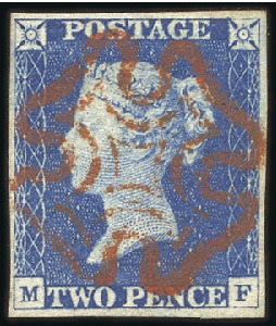 Stamp of Great Britain » 1840 2d Blue (ordered by plate number) Plate 1 MF with fine to very good margins, neat re