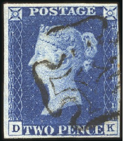 Stamp of Great Britain » 1840 2d Blue (ordered by plate number) Plate 1 DK with close to very good margins, neat b