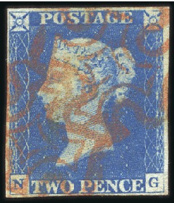 Stamp of Great Britain » 1840 2d Blue (ordered by plate number) Plate 1 NG with fine to good margins, red MCs, fin