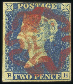 Stamp of Great Britain » 1840 2d Blue (ordered by plate number) Plate 1 BH with very close to good margins, red MC