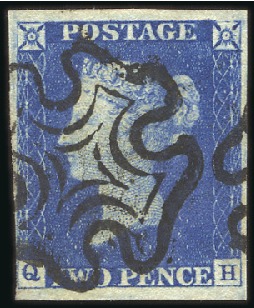 Stamp of Great Britain » 1840 2d Blue (ordered by plate number) Plate 1 QH with close to large margins, neat black