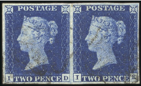 Stamp of Great Britain » 1840 2d Blue (ordered by plate number) Plate 1 ID-IE pair with fine to very good margins,
