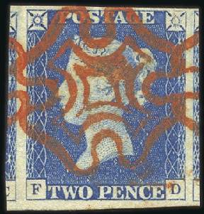 Stamp of Great Britain » 1840 2d Blue (ordered by plate number) Plate 1 FD with fine to huge margins, showing two