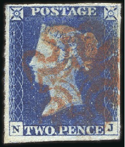 Stamp of Great Britain » 1840 2d Blue (ordered by plate number) Plate 1 NJ with good to large margins, red MC, ver