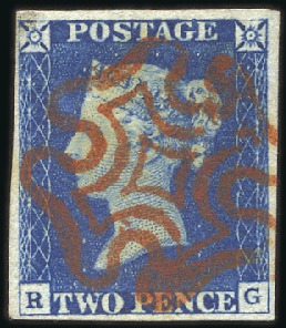 Stamp of Great Britain » 1840 2d Blue (ordered by plate number) Plate 1 RG with fine to good margins, crisp red MC