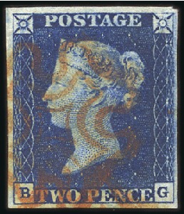 Stamp of Great Britain » 1840 2d Blue (ordered by plate number) Plate 1 BG with fine to very good margins, red MC,