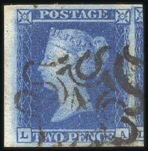 Stamp of Great Britain » 1841 1d Red London Numbers in MCs: 1841 2d blue pl.3 LA with n