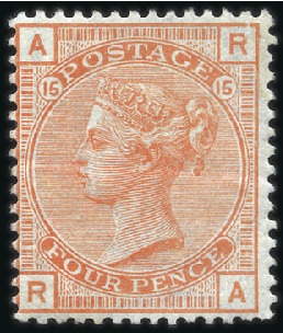 Stamp of Great Britain » 1855-1900 Surface Printed 1873-80 4d Vermilion pl.15 mint og, light horizont
